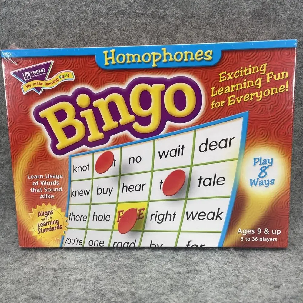 Lakeshore Bingo Homophones Ages 9 & Up NEW Sealed 3‎ to 36 Players